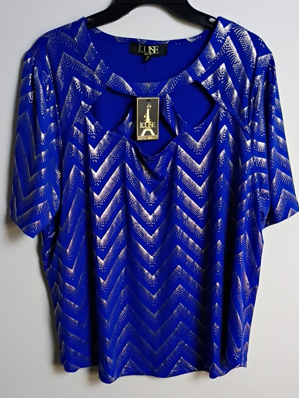 Blue Metallic Chevron Cutout Women's Top